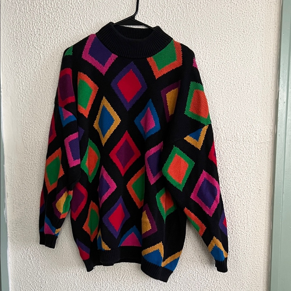 Vintage Rafaella Brand Diamond Neon Knit Sweater